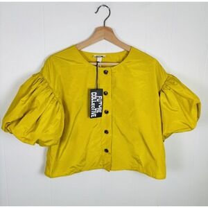 Future Collective Sz Medium Yellow Puff Balloon Sleeve Cropped Top Taffeta- NWT